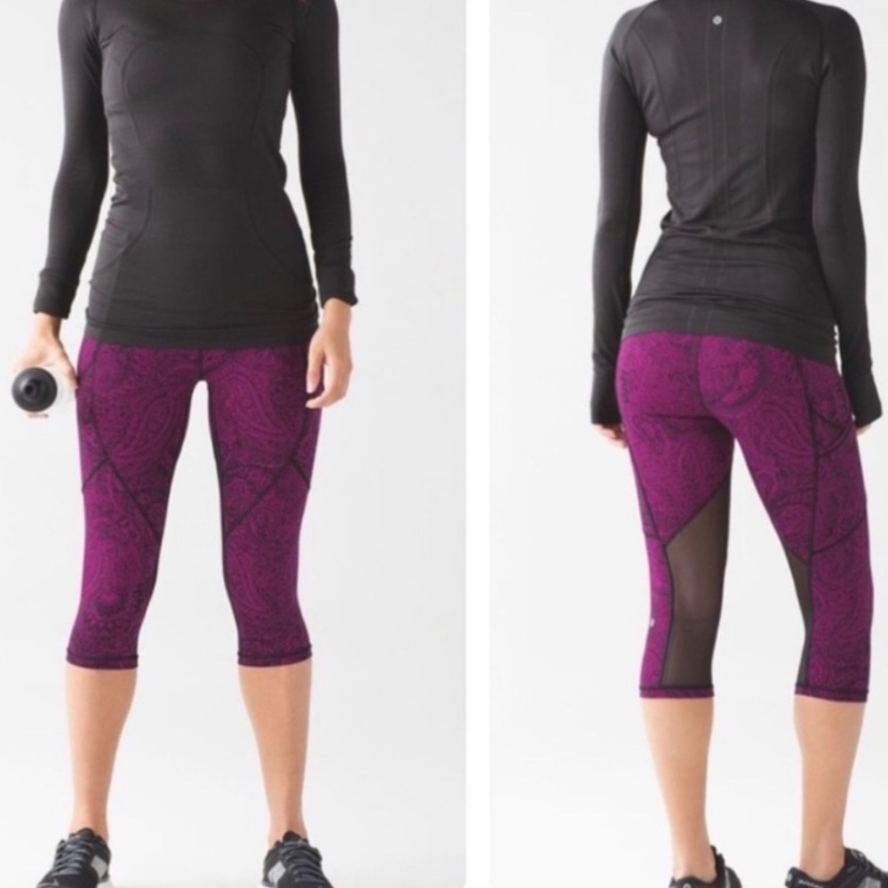 Lululemon Outrun 17" Crop Antique Paisley Deep Fuschia Black/Black Size 8
